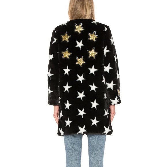 Star Beaded Faux Fur Coat by 5149 - Picture 2 of 9